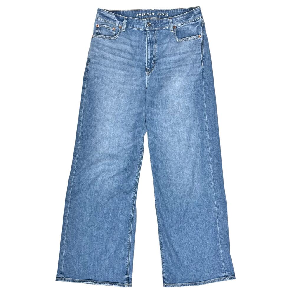 AMERICAN EAGLE Super High-Rise Baggy Wide-Leg Jeans Medium Wash Size 8R